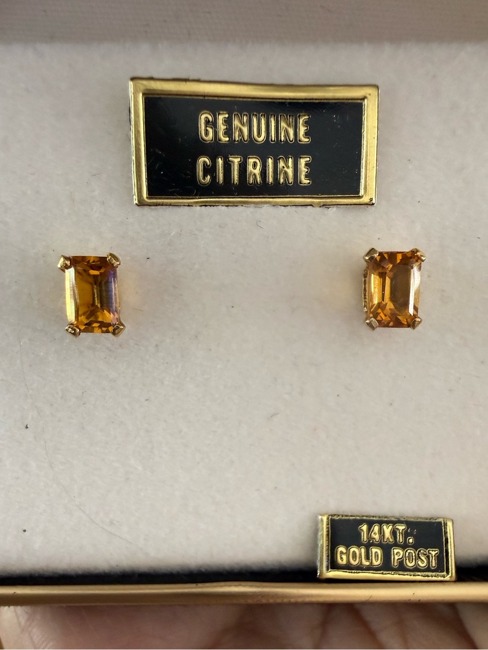 Genuine Citrine Emerald-Cut Stud Earrings with 14KT Gold Posts